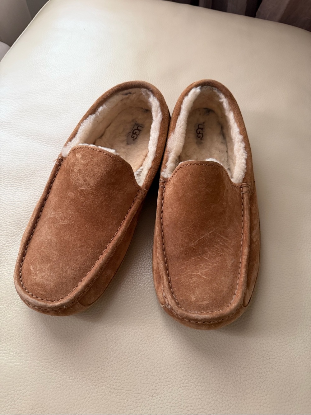 UGG Men's Chestnut Brown Suede Shearling Moccasin Slippers
